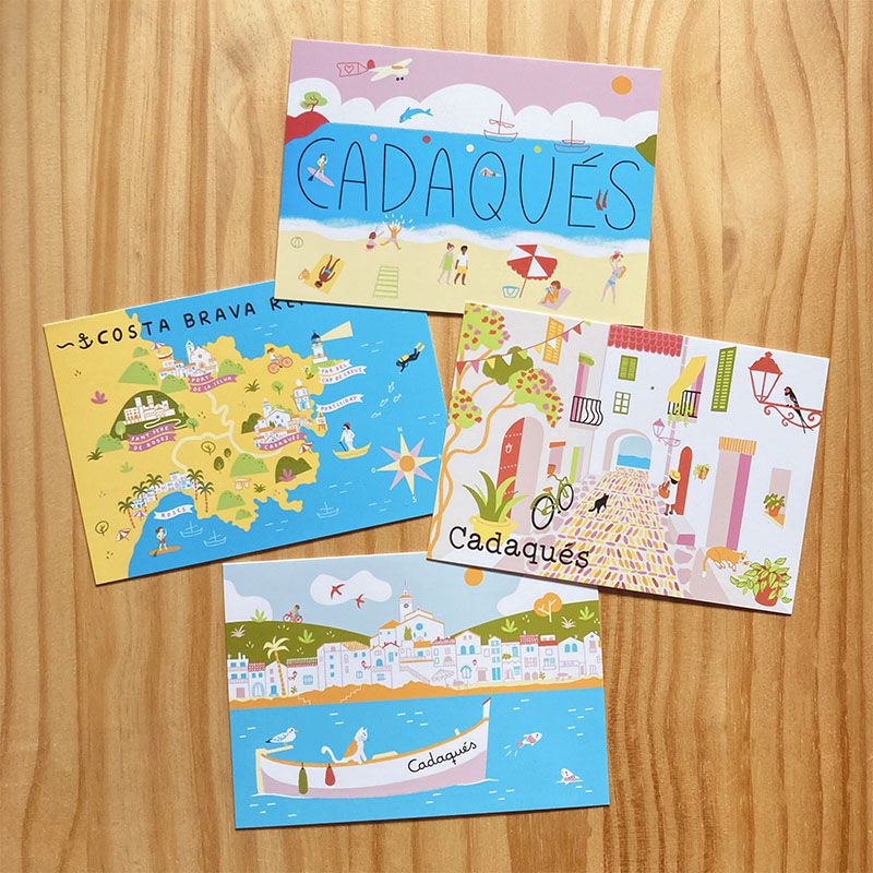 Col·lecció de 9 postals il·lustrades de la Costa Brava